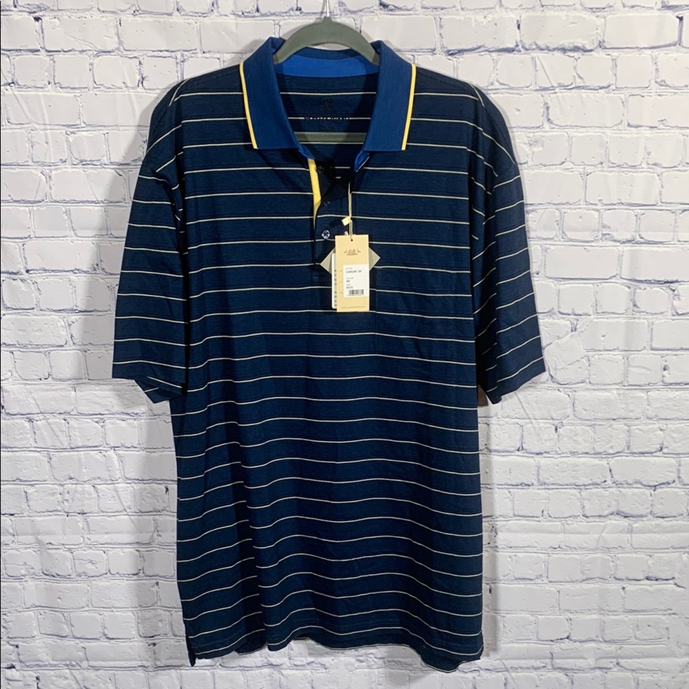 Montechiaro Mens Striped Polo Blue Yellow Size 3X NWT Golf Preppy Quiet Luxury